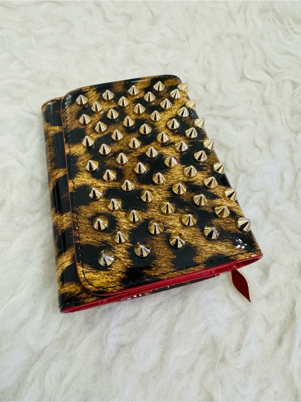 Christian Louboutin Leopard Print Studded Wallet with Red Trim